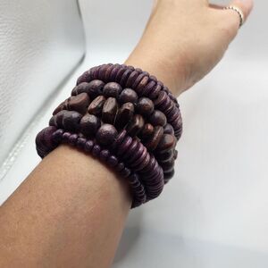 Wooden Bead & See Memory Wire Wrap Bracelet ~ Bohemian  50 in